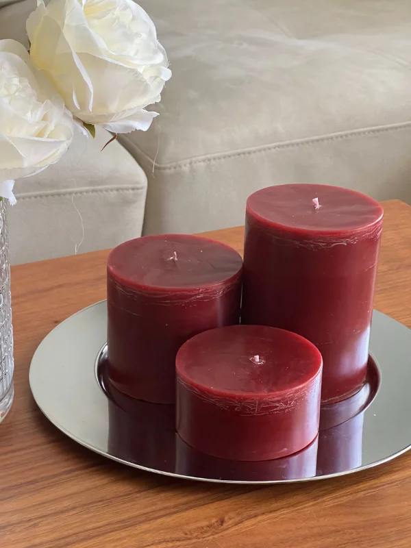 3'lü Set Silindir Bordo Mum