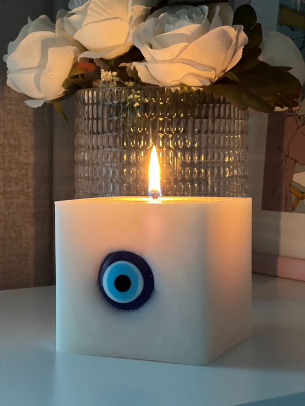 Kare Nazar Boncuklu Dekoratif  Mum
